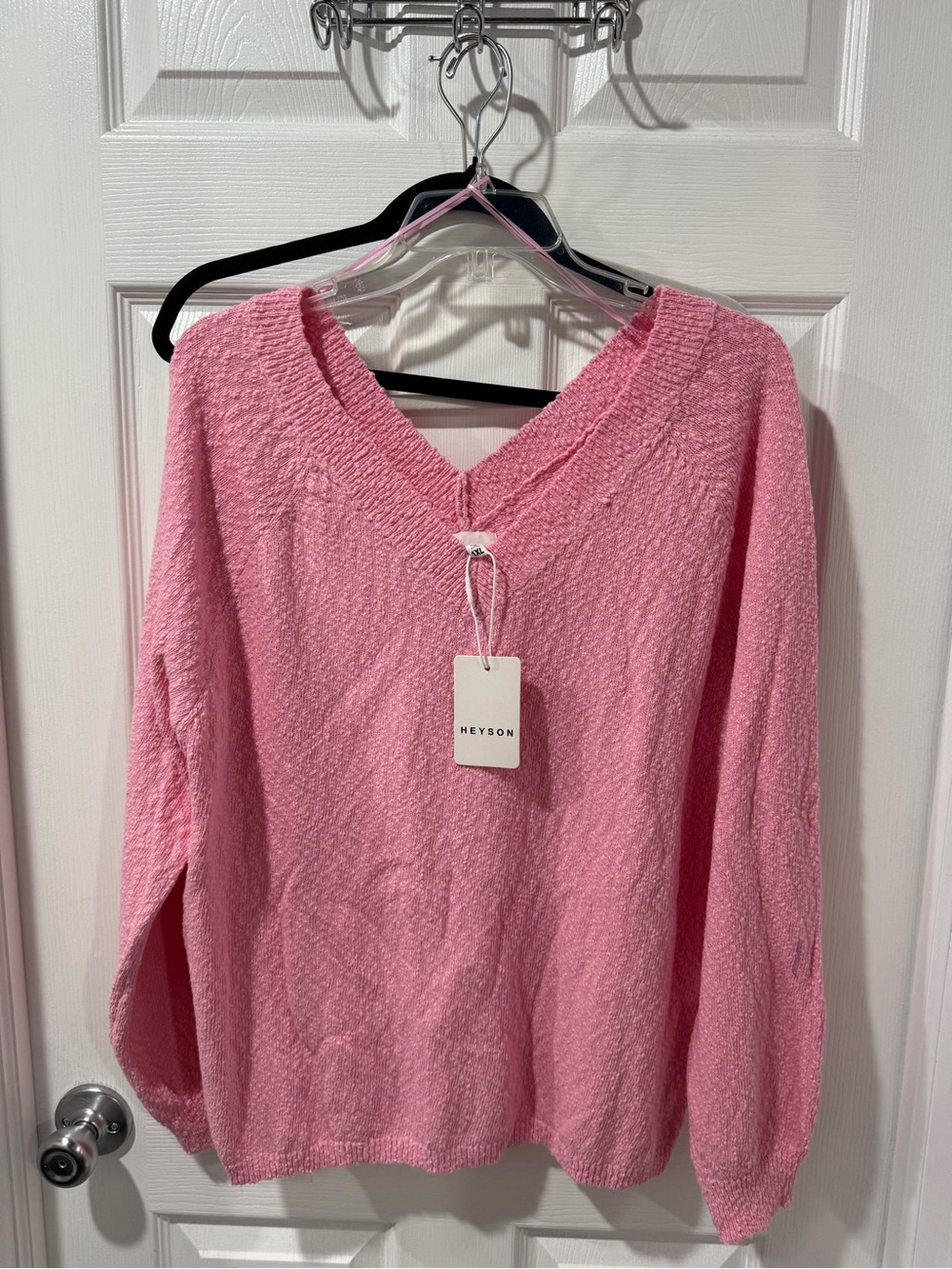 Heyson Pink V-Neck Textured Sweater